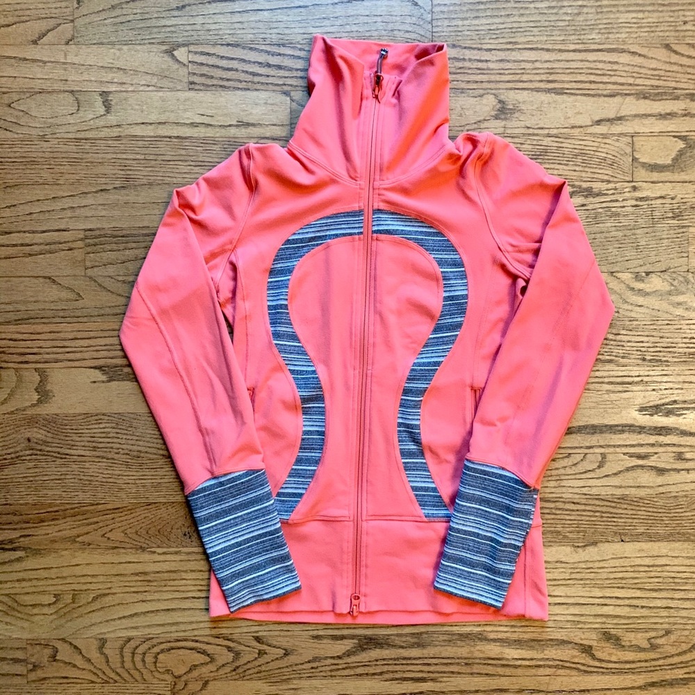 Lululemon zip up coral and grey jacket, size 4.